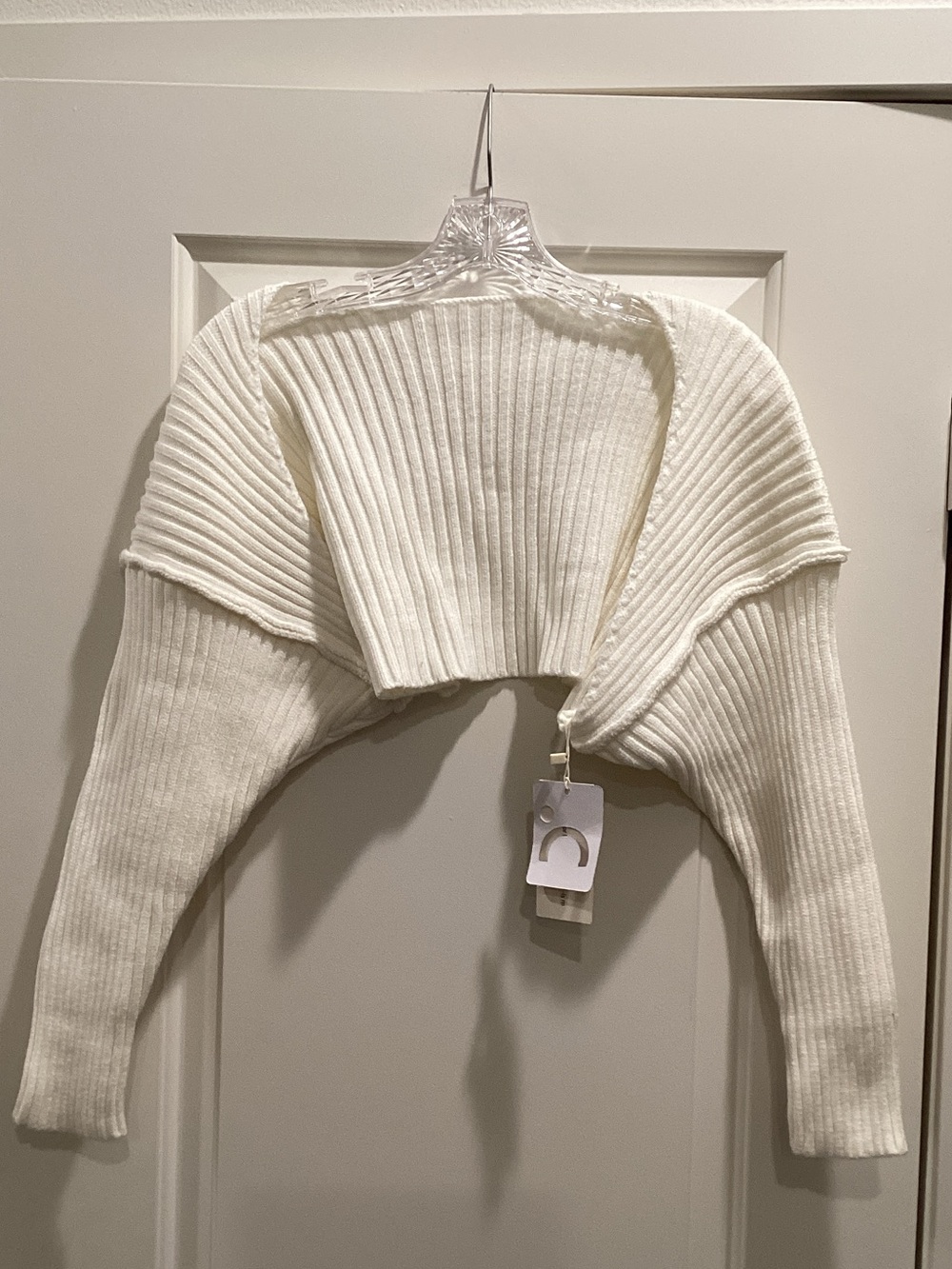 Commense Ribbed Cropped Shrug - Cream
